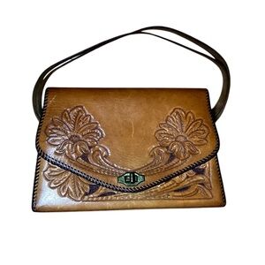Vintage Hand tooled Leather Handbag Flower pattern